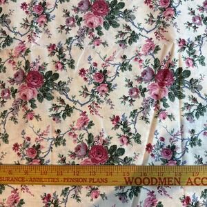 Vintage Cotton Floral Rose Pink Chintz Quilting Fabric 2 Yards